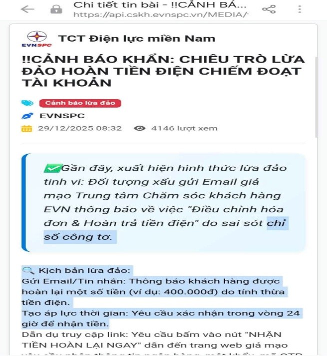 Cảnh báo của điện lực