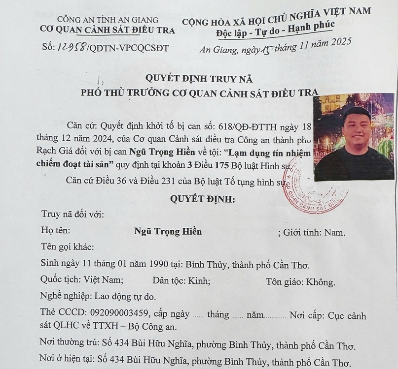 QĐ truy nã đối với Hiền