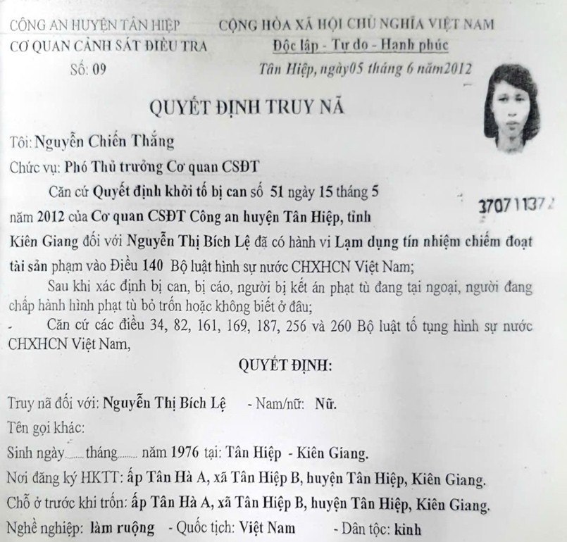 QĐ truy nã Bịch Lệ