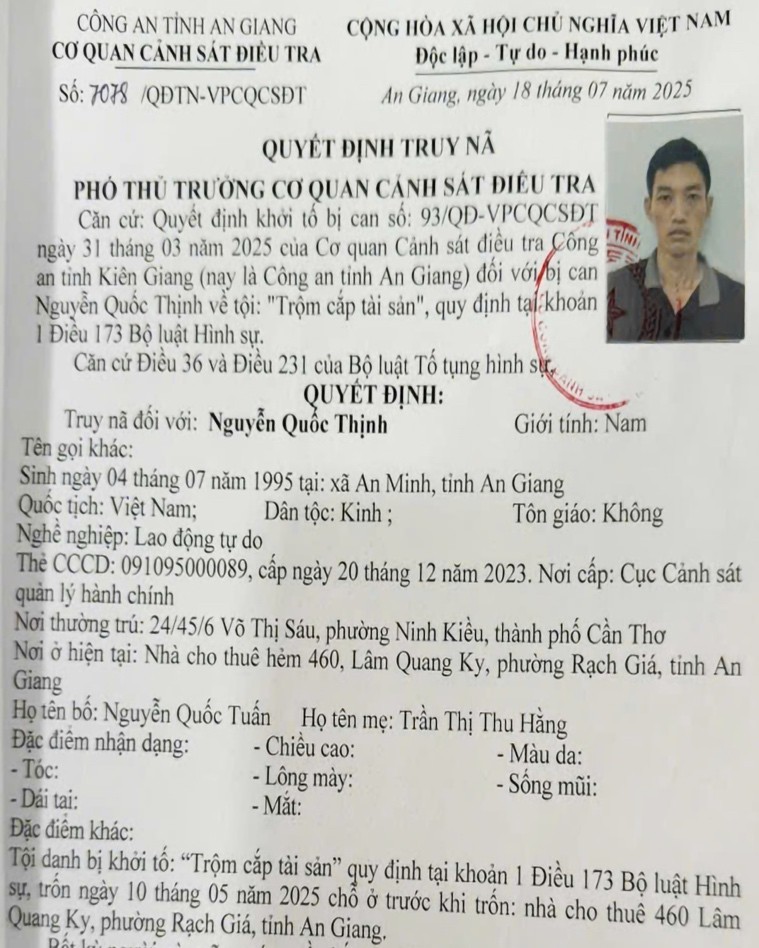 QĐ truy nã Quốc Thịnh