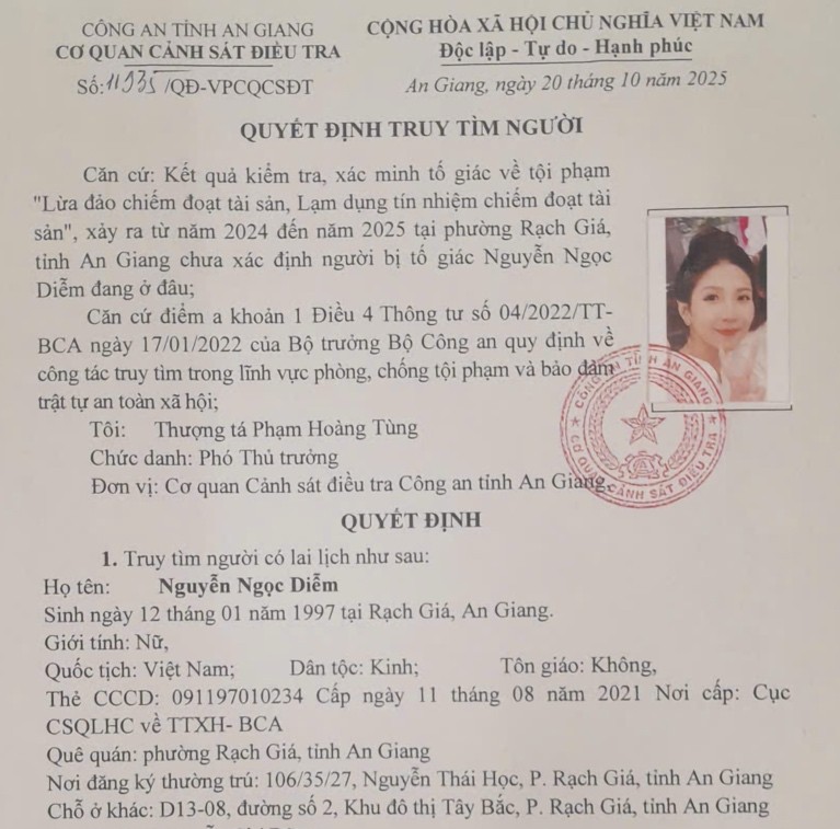 QĐ truy tìm đối tượng Diễm