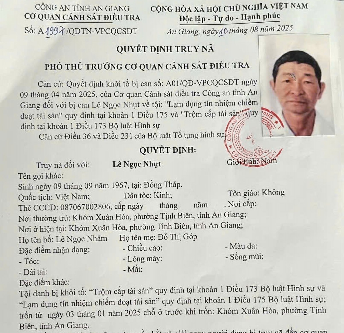 QĐ truy nã đối với Nhựt