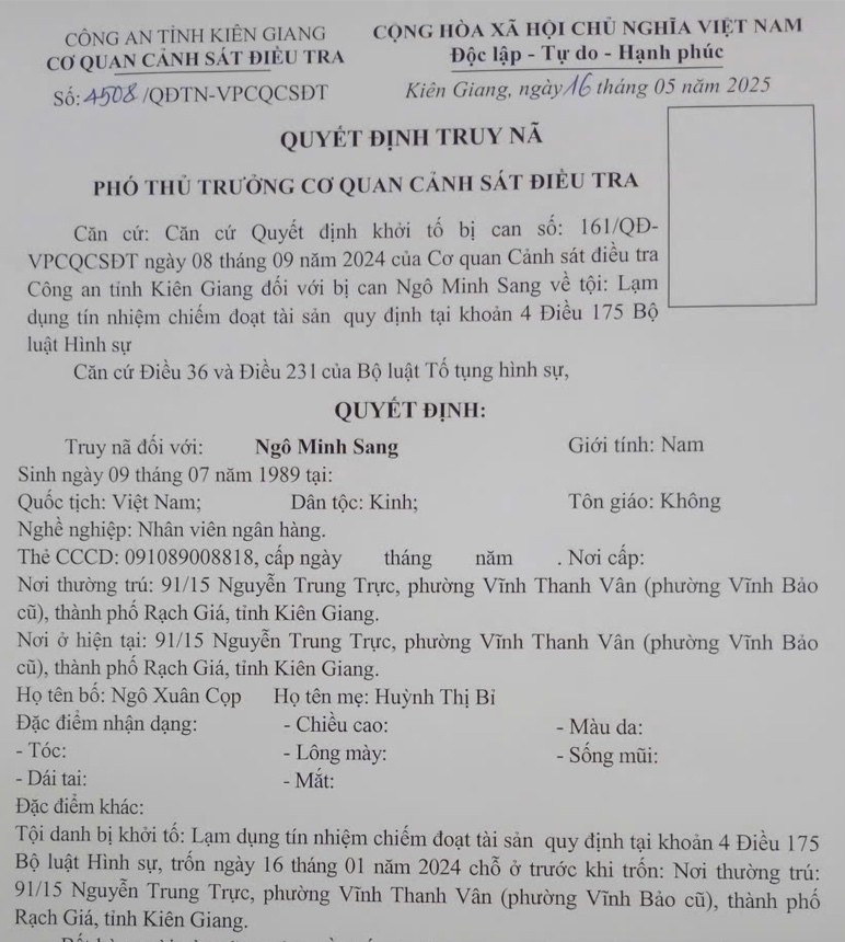 Quyết định truy nã Minh Sang