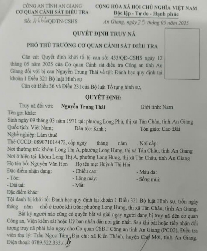 Quyết định truy nã Thái